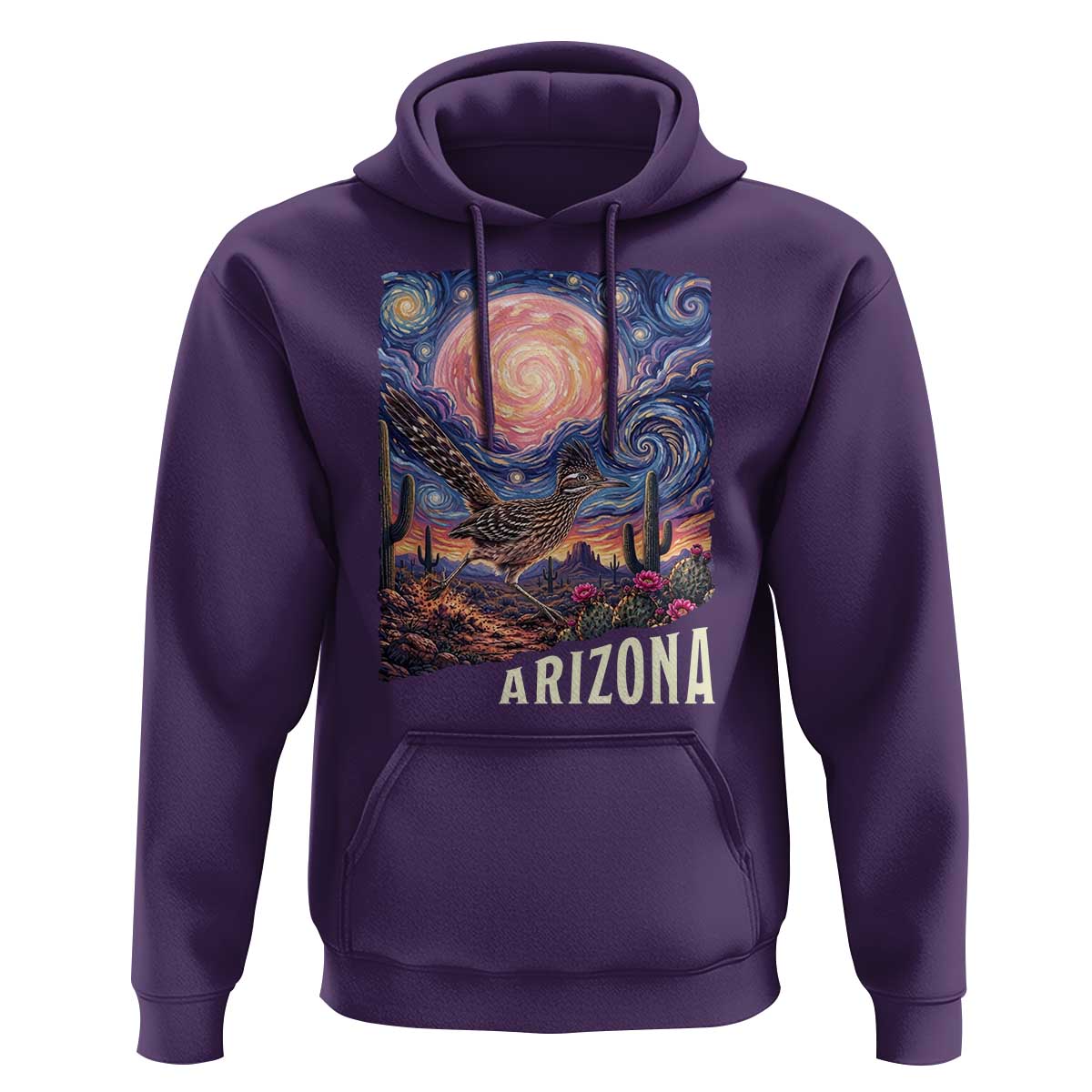Arizona Roadrunner Vintage Desert Moon Retro Cactus Hoodie Southwest Wildlife Bird Starry Night Style