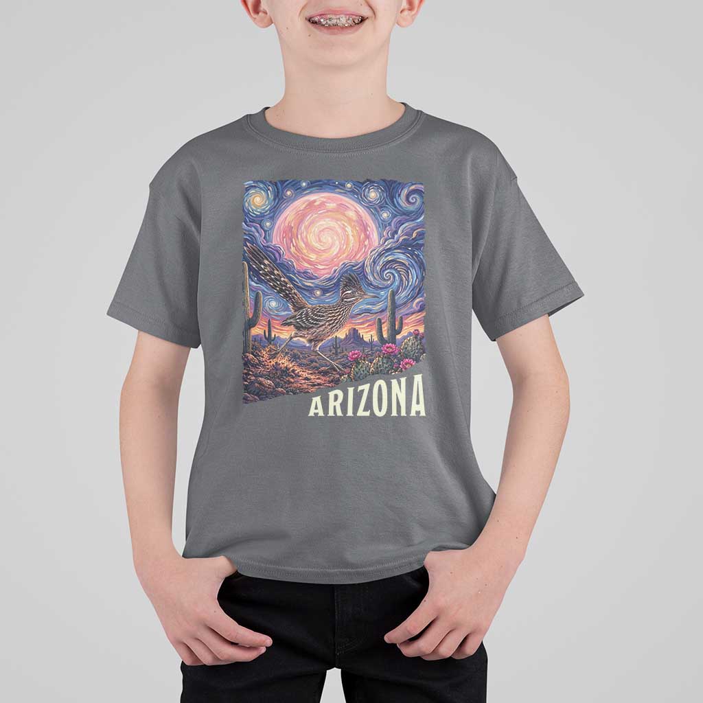Arizona Roadrunner Vintage Desert Moon Retro Cactus T Shirt For Kid Southwest Wildlife Bird Starry Night Style