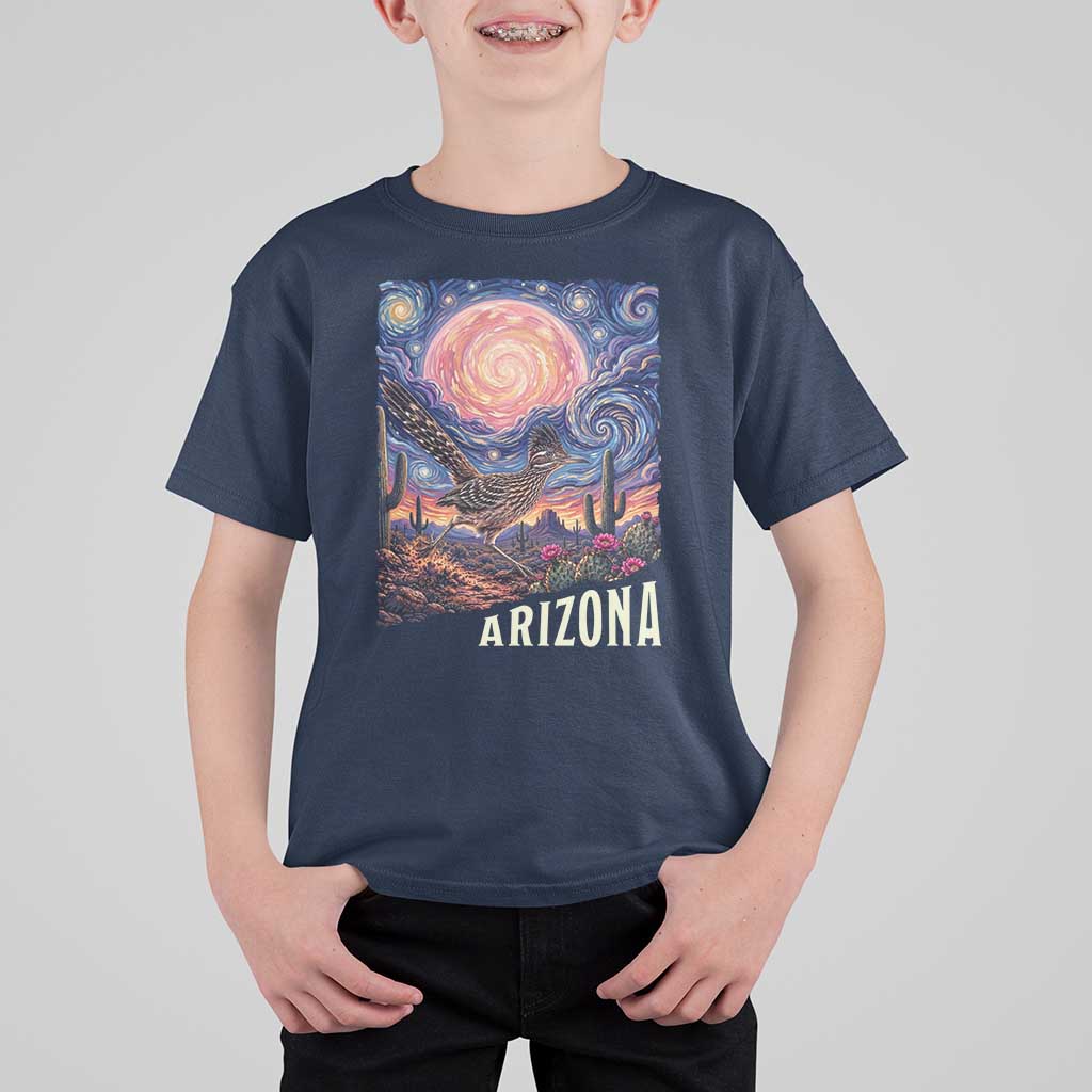 Arizona Roadrunner Vintage Desert Moon Retro Cactus T Shirt For Kid Southwest Wildlife Bird Starry Night Style