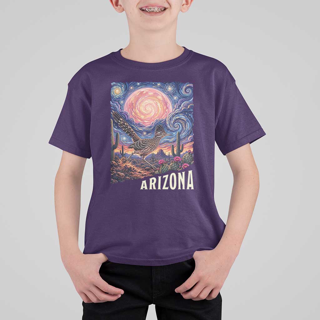 Arizona Roadrunner Vintage Desert Moon Retro Cactus T Shirt For Kid Southwest Wildlife Bird Starry Night Style