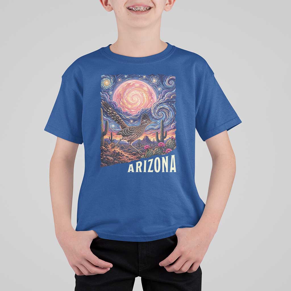 Arizona Roadrunner Vintage Desert Moon Retro Cactus T Shirt For Kid Southwest Wildlife Bird Starry Night Style
