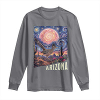 Arizona Roadrunner Vintage Desert Moon Retro Cactus Long Sleeve Shirt Southwest Wildlife Bird Starry Night Style