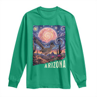 Arizona Roadrunner Vintage Desert Moon Retro Cactus Long Sleeve Shirt Southwest Wildlife Bird Starry Night Style