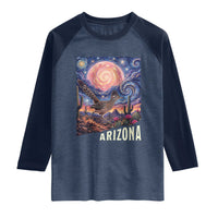 Arizona Roadrunner Vintage Desert Moon Retro Cactus Raglan Shirt Southwest Wildlife Bird Starry Night Style