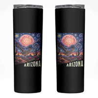 Arizona Roadrunner Vintage Desert Moon Retro Cactus Skinny Tumbler Southwest Wildlife Bird Starry Night Style