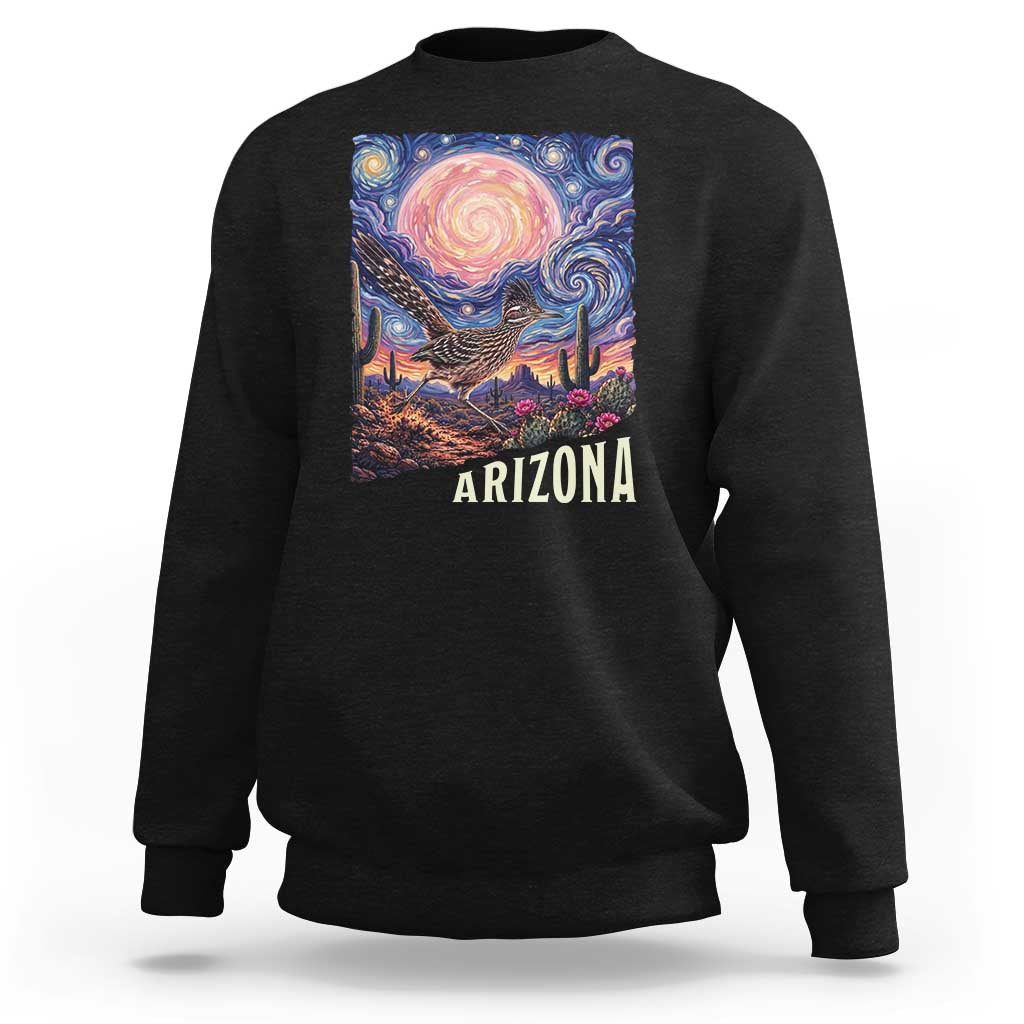 Arizona Roadrunner Vintage Desert Moon Retro Cactus Sweatshirt Southwest Wildlife Bird Starry Night Style