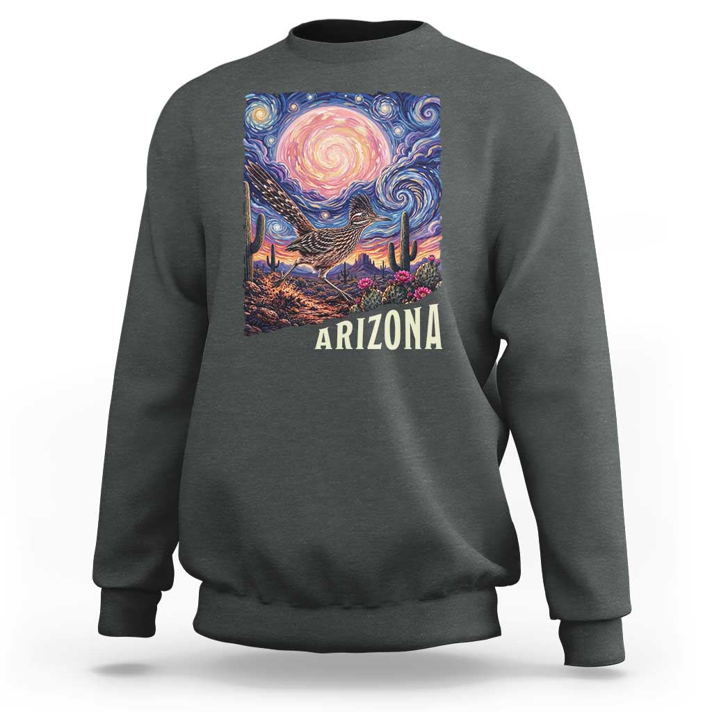 Arizona Roadrunner Vintage Desert Moon Retro Cactus Sweatshirt Southwest Wildlife Bird Starry Night Style