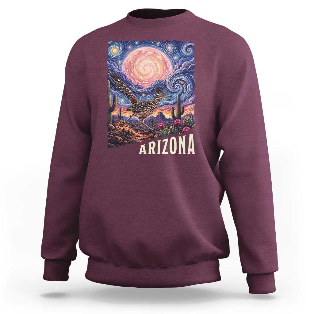 Arizona Roadrunner Vintage Desert Moon Retro Cactus Sweatshirt Southwest Wildlife Bird Starry Night Style