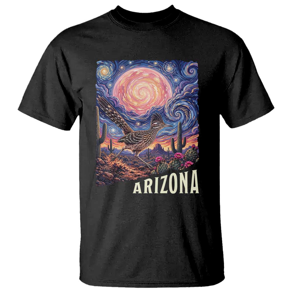 Arizona Roadrunner Vintage Desert Moon Retro Cactus T Shirt Southwest Wildlife Bird Starry Night Style