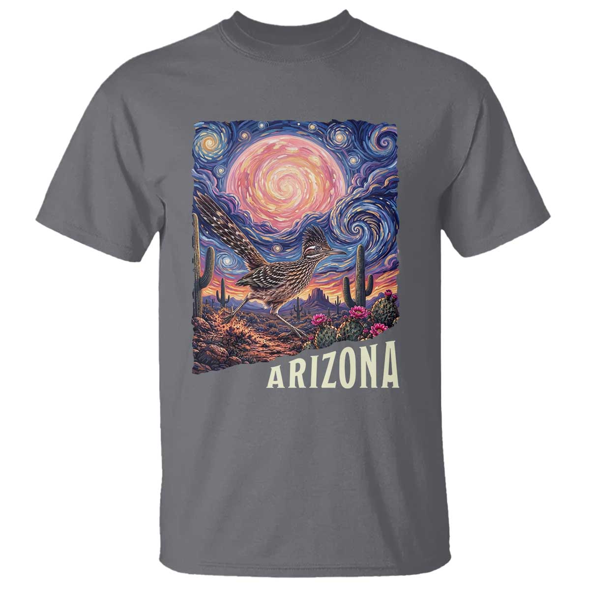 Arizona Roadrunner Vintage Desert Moon Retro Cactus T Shirt Southwest Wildlife Bird Starry Night Style