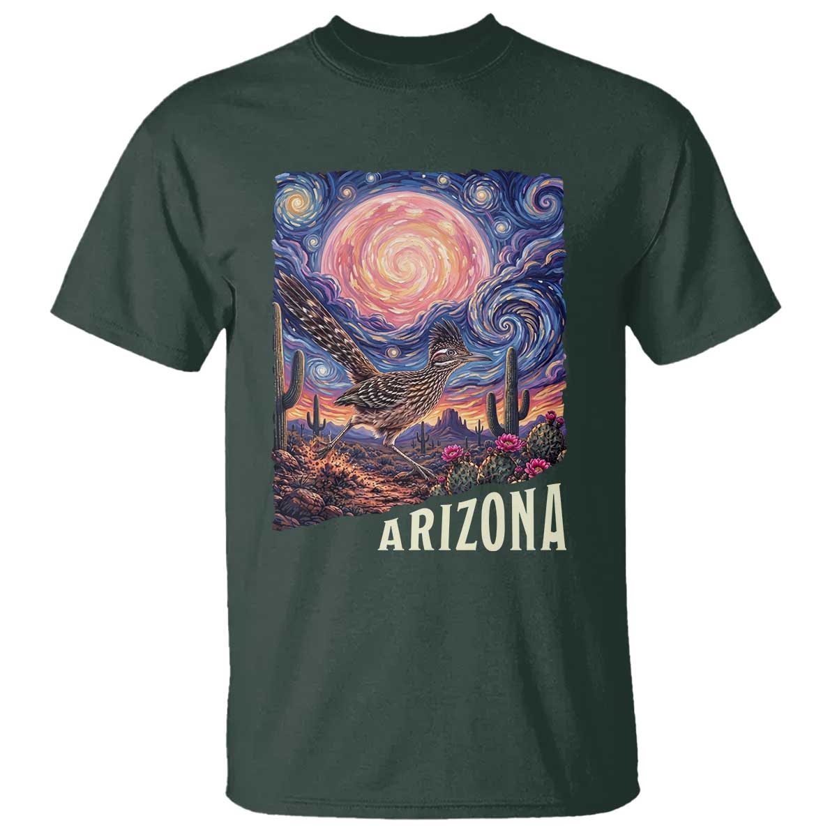 Arizona Roadrunner Vintage Desert Moon Retro Cactus T Shirt Southwest Wildlife Bird Starry Night Style