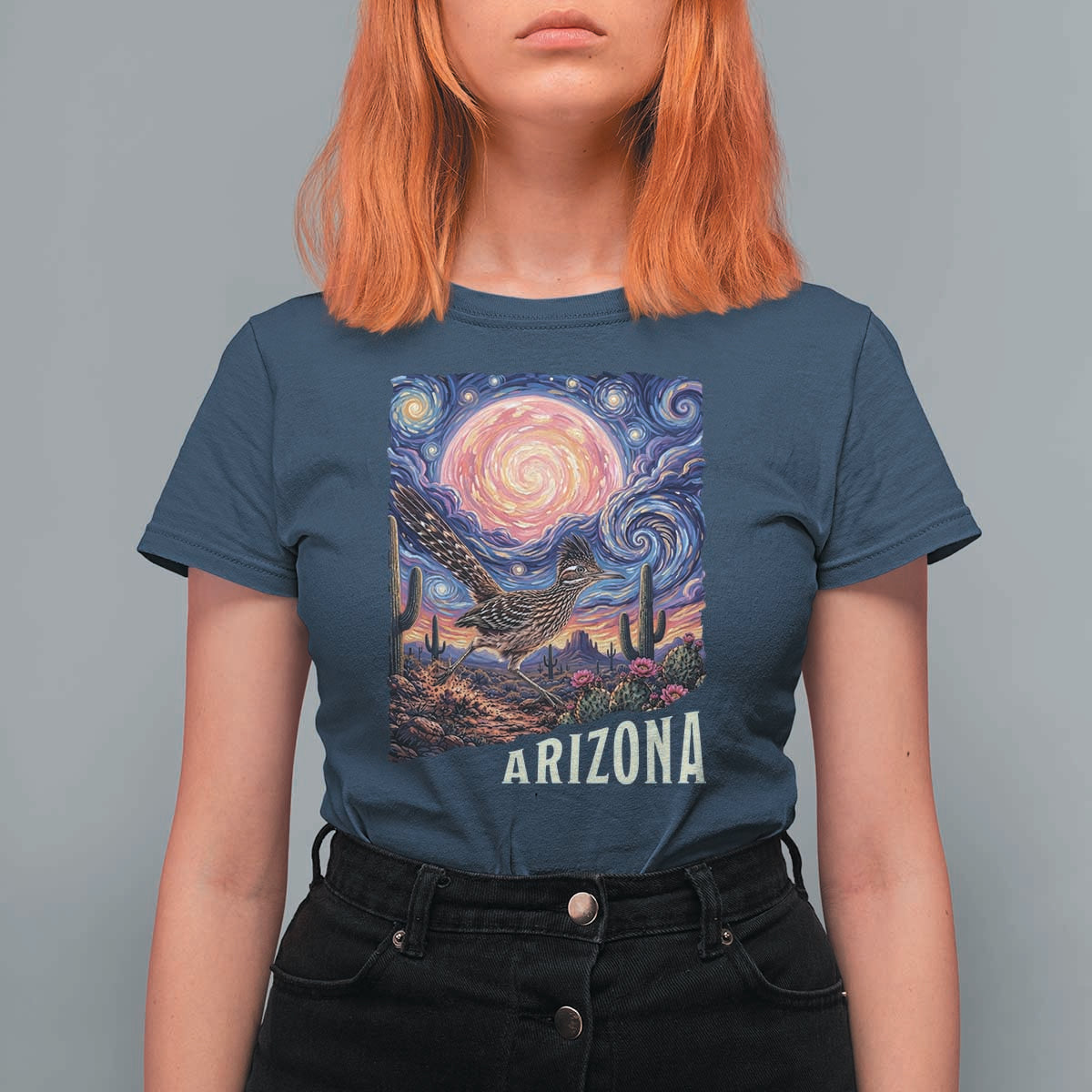 Arizona Roadrunner Vintage Desert Moon Retro Cactus T Shirt For Women Southwest Wildlife Bird Starry Night Style