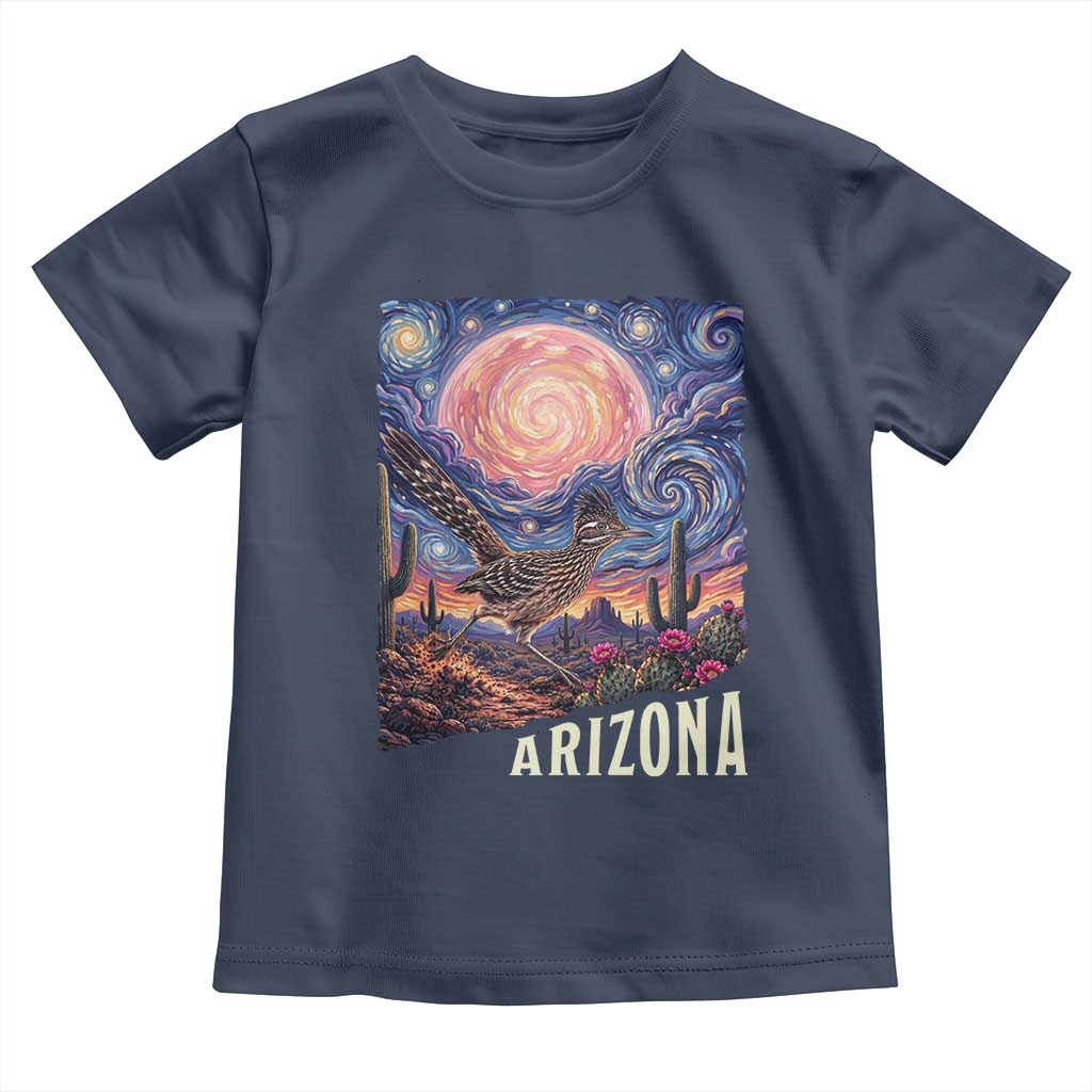 Arizona Roadrunner Vintage Desert Moon Retro Cactus Toddler T Shirt Southwest Wildlife Bird Starry Night Style