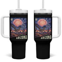 Arizona Roadrunner Vintage Desert Moon Retro Cactus Tumbler With Handle Southwest Wildlife Bird Starry Night Style