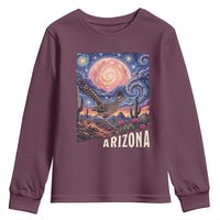 Arizona Roadrunner Vintage Desert Moon Retro Cactus Youth Sweatshirt Southwest Wildlife Bird Starry Night Style