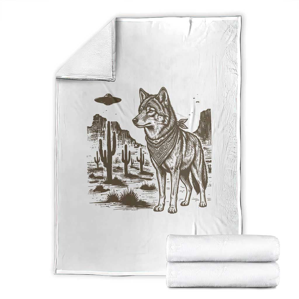 Vintage Coyote Cowboy UFO Throw Blanket Western Desert Southwest Coyote Alien