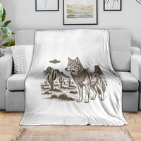 Vintage Coyote Cowboy UFO Throw Blanket Western Desert Southwest Coyote Alien
