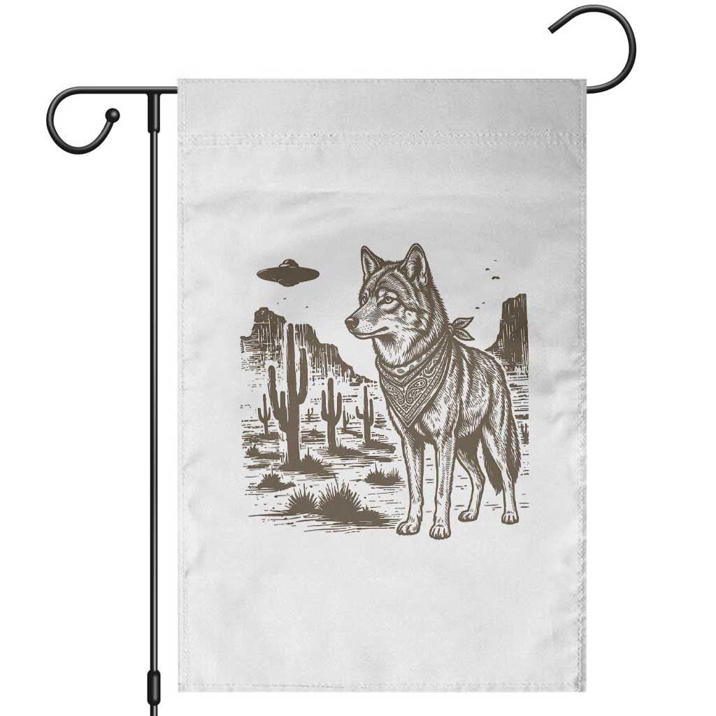 Vintage Coyote Cowboy UFO Garden Flag Western Desert Southwest Coyote Alien