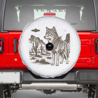 Vintage Coyote Cowboy UFO Spare Tire Cover Western Desert Southwest Coyote Alien