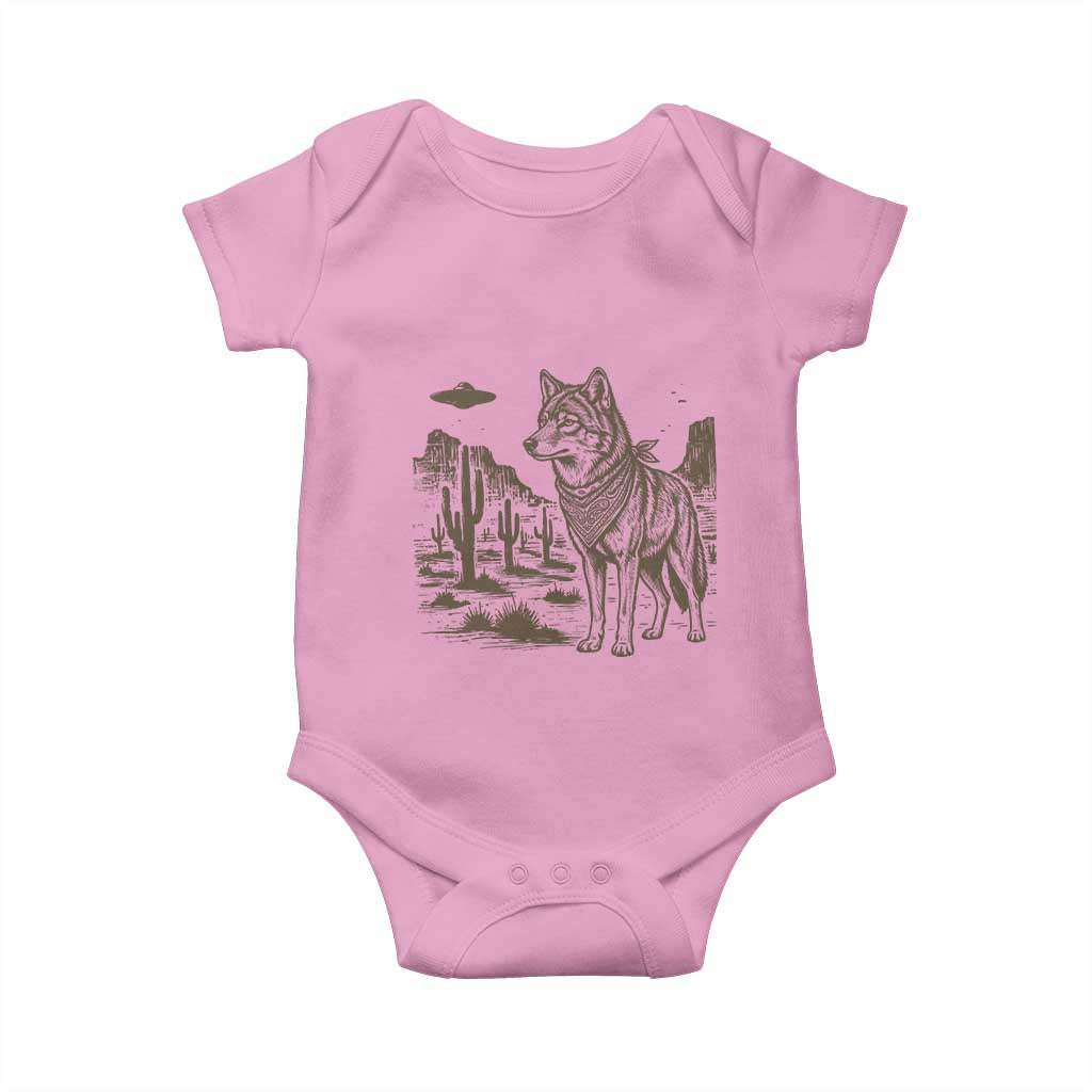 Vintage Coyote Cowboy UFO Baby Onesie Western Desert Southwest Coyote Alien