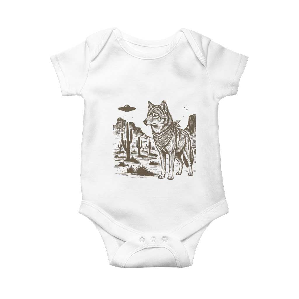 Vintage Coyote Cowboy UFO Baby Onesie Western Desert Southwest Coyote Alien