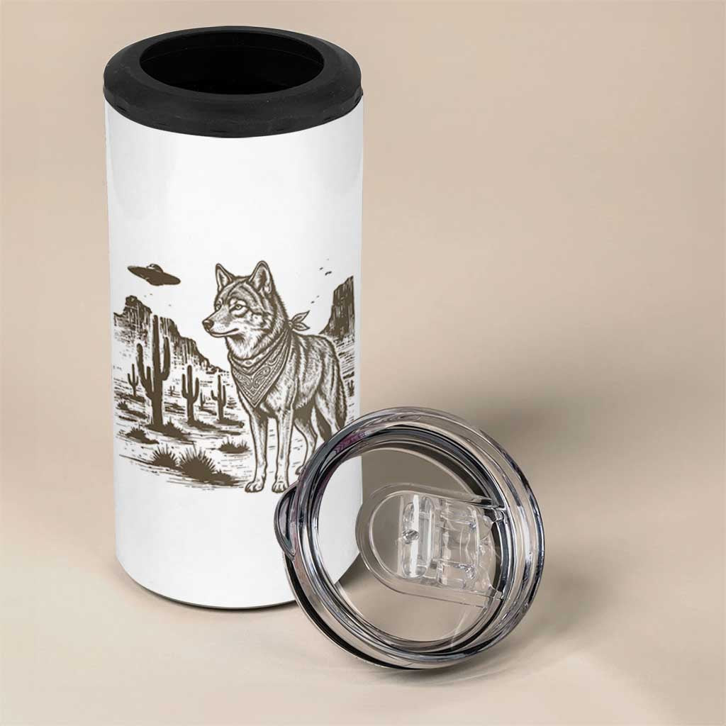Vintage Coyote Cowboy UFO 4 in 1 Can Cooler Tumbler Western Desert Southwest Coyote Alien