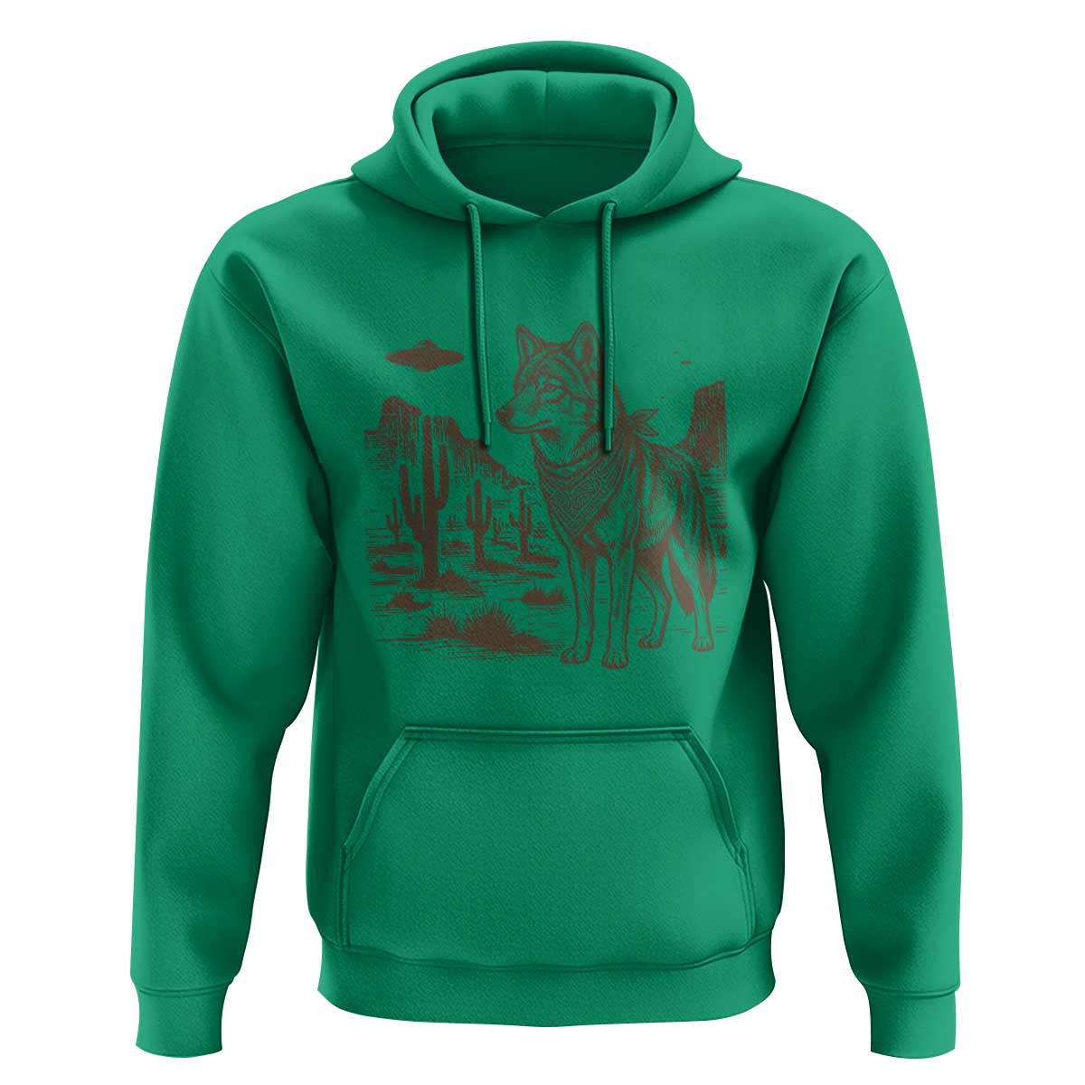 Vintage Coyote Cowboy UFO Hoodie Western Desert Southwest Coyote Alien