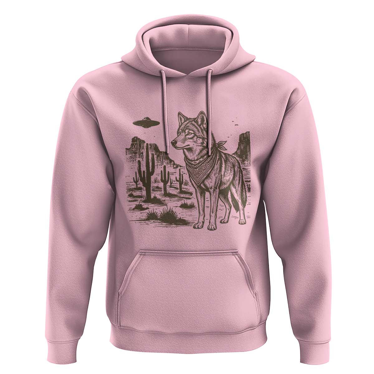 Vintage Coyote Cowboy UFO Hoodie Western Desert Southwest Coyote Alien