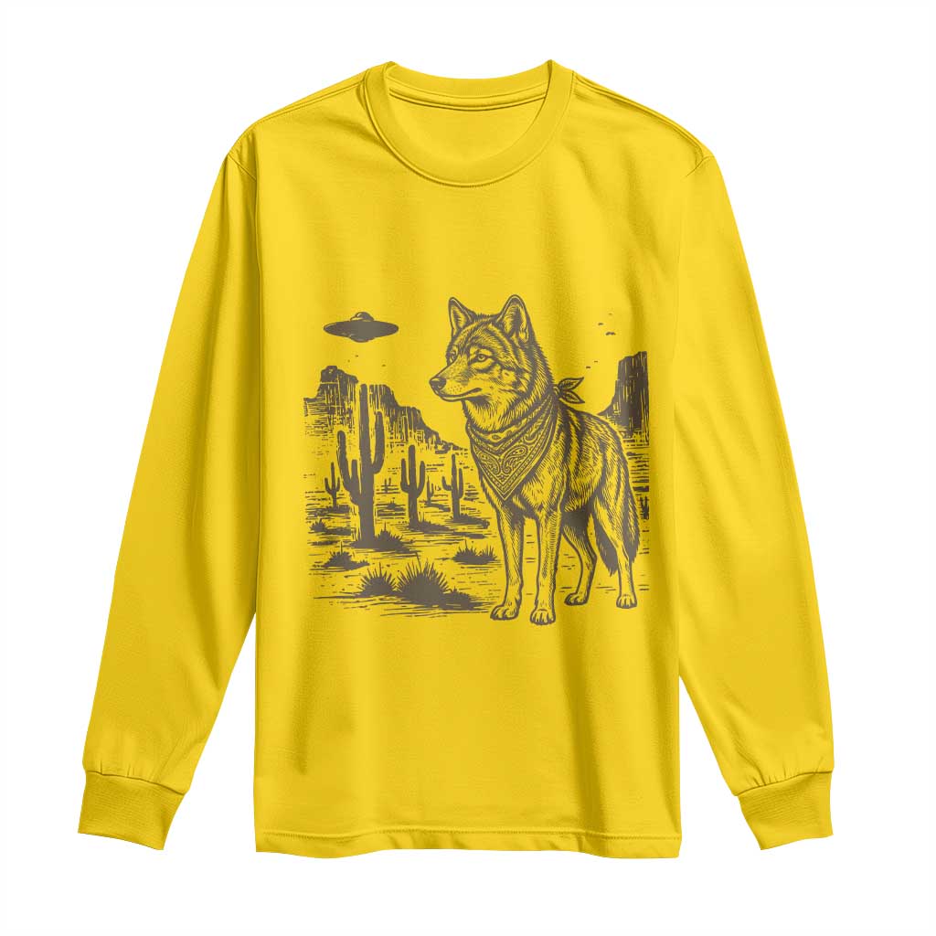 Vintage Coyote Cowboy UFO Long Sleeve Shirt Western Desert Southwest Coyote Alien