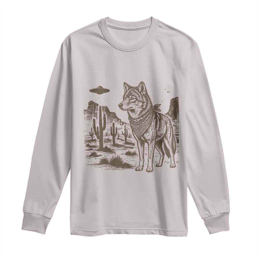 Vintage Coyote Cowboy UFO Long Sleeve Shirt Western Desert Southwest Coyote Alien