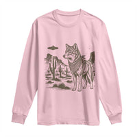 Vintage Coyote Cowboy UFO Long Sleeve Shirt Western Desert Southwest Coyote Alien