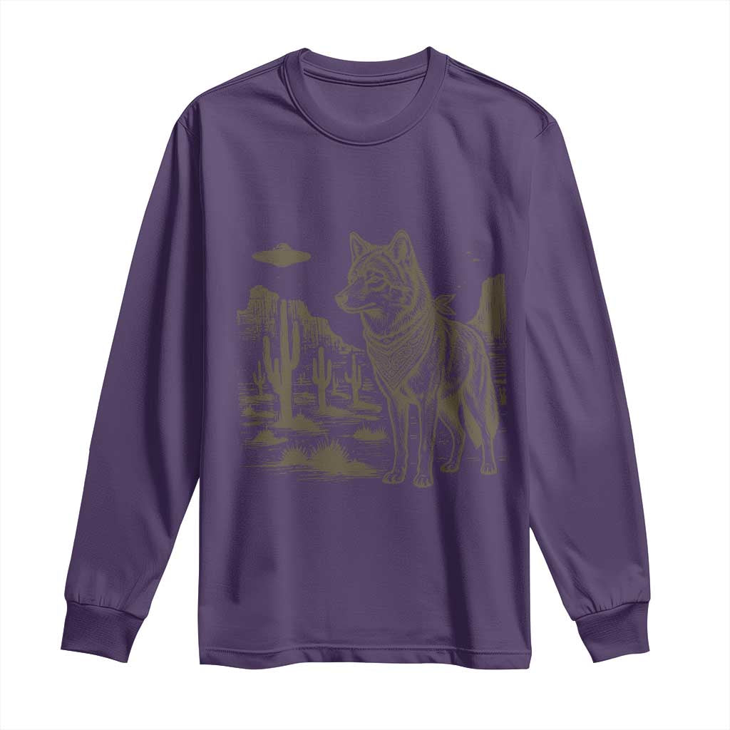 Vintage Coyote Cowboy UFO Long Sleeve Shirt Western Desert Southwest Coyote Alien