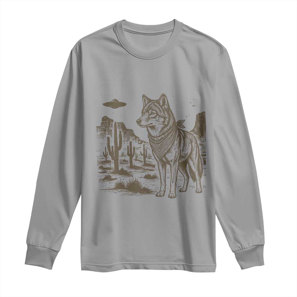 Vintage Coyote Cowboy UFO Long Sleeve Shirt Western Desert Southwest Coyote Alien