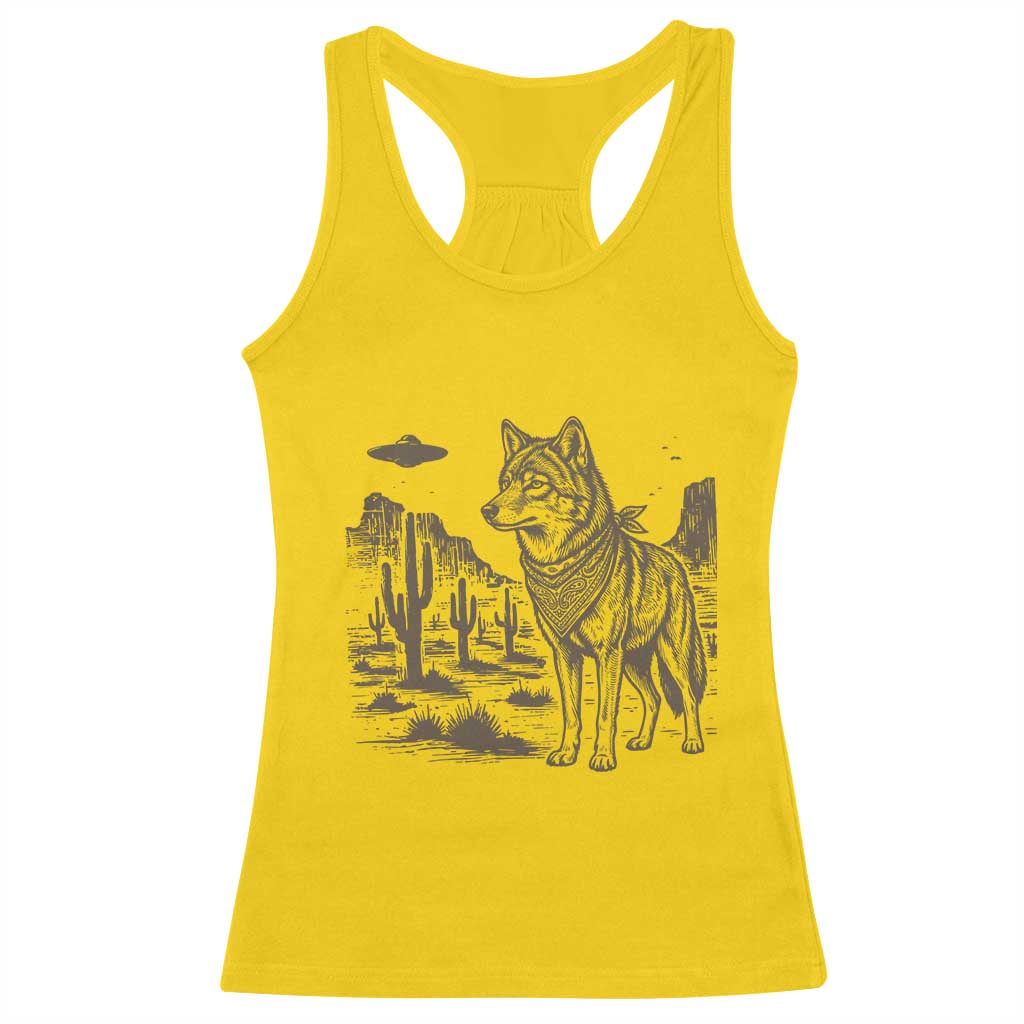 Vintage Coyote Cowboy UFO Racerback Tank Top Western Desert Southwest Coyote Alien