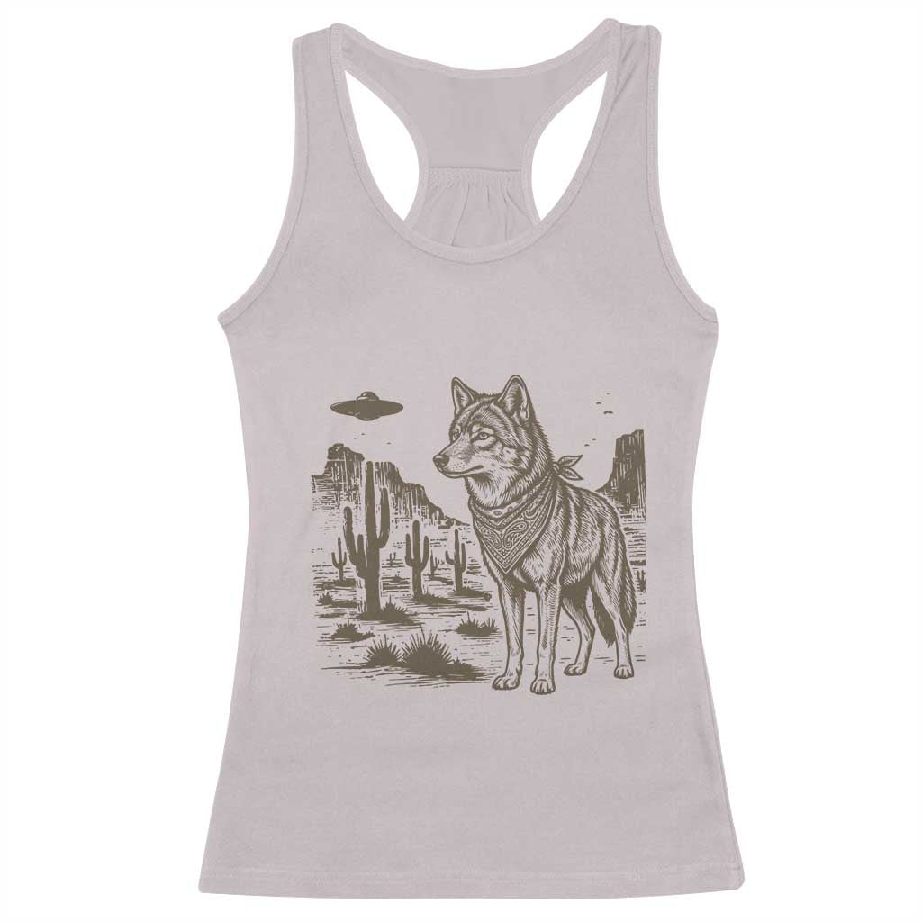Vintage Coyote Cowboy UFO Racerback Tank Top Western Desert Southwest Coyote Alien