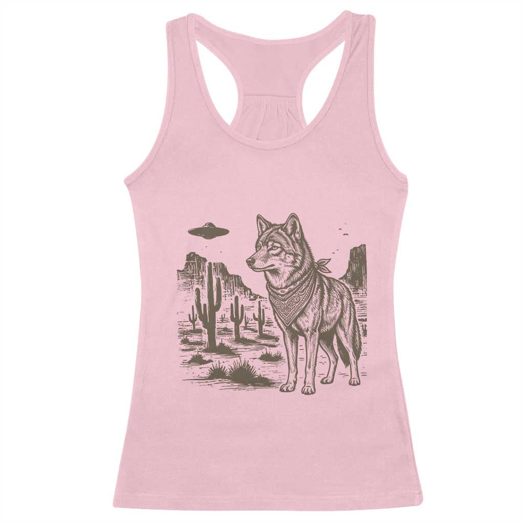 Vintage Coyote Cowboy UFO Racerback Tank Top Western Desert Southwest Coyote Alien