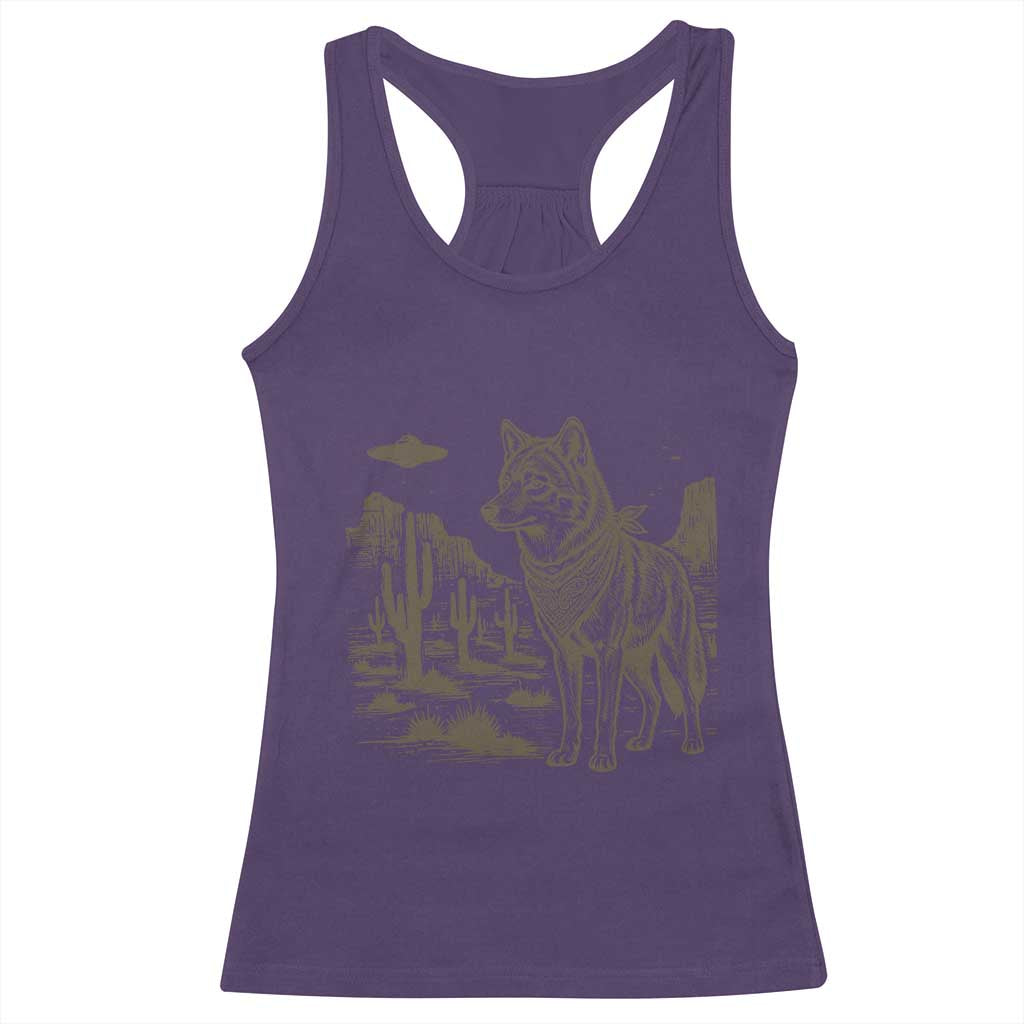 Vintage Coyote Cowboy UFO Racerback Tank Top Western Desert Southwest Coyote Alien