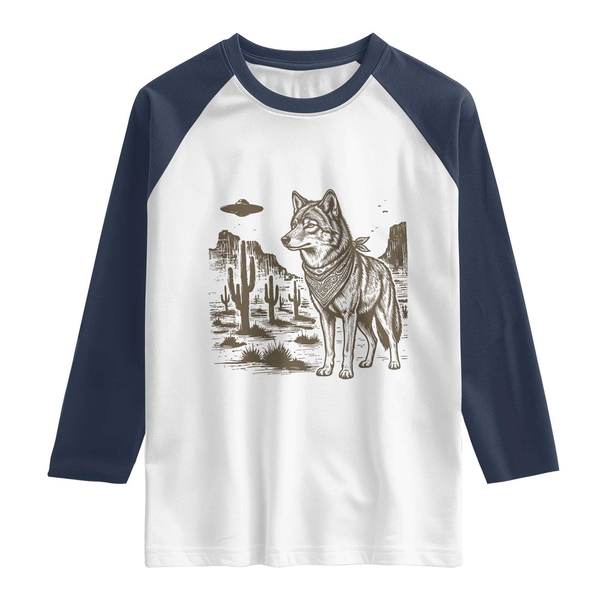 Vintage Coyote Cowboy UFO Raglan Shirt Western Desert Southwest Coyote Alien