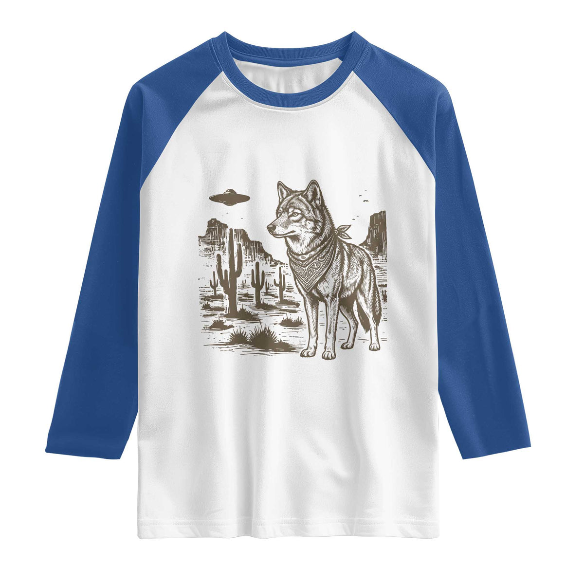 Vintage Coyote Cowboy UFO Raglan Shirt Western Desert Southwest Coyote Alien