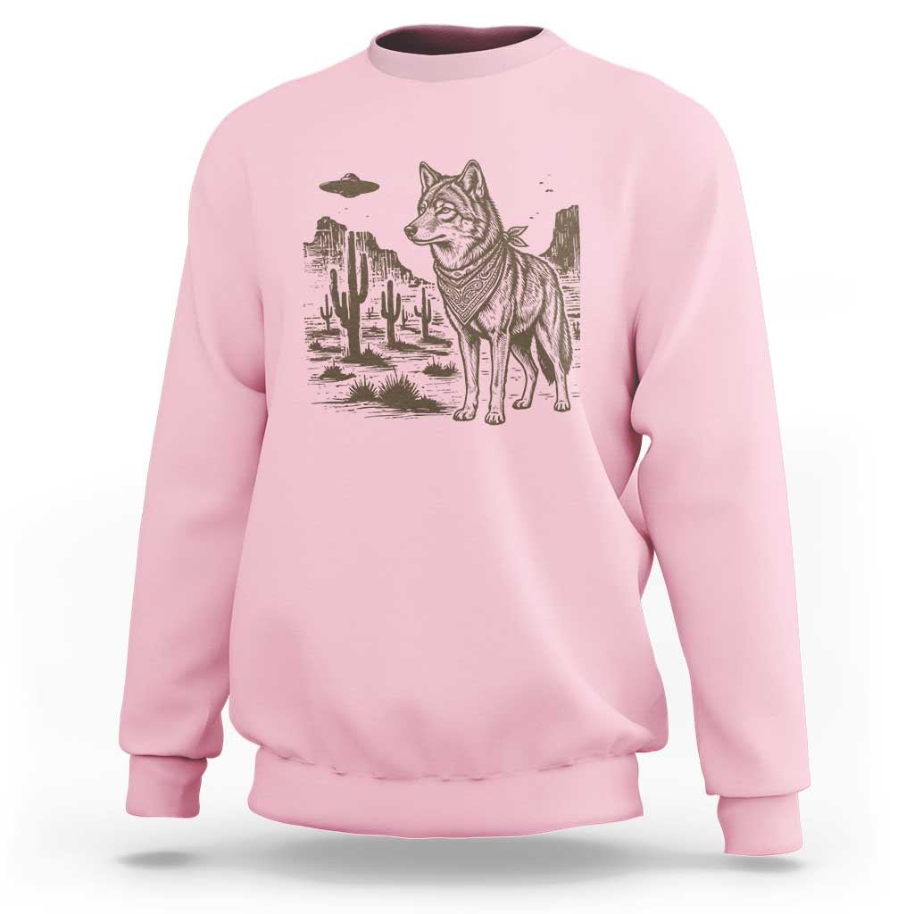 Vintage Coyote Cowboy UFO Sweatshirt Western Desert Southwest Coyote Alien