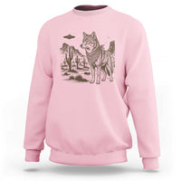 Vintage Coyote Cowboy UFO Sweatshirt Western Desert Southwest Coyote Alien