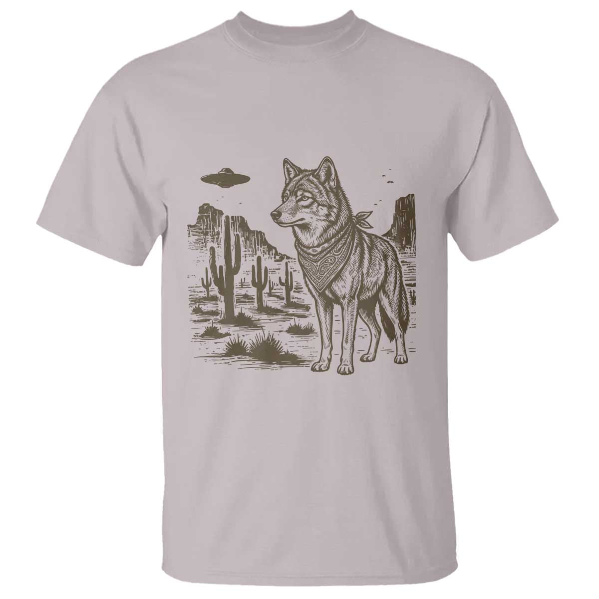 Vintage Coyote Cowboy UFO T Shirt Western Desert Southwest Coyote Alien