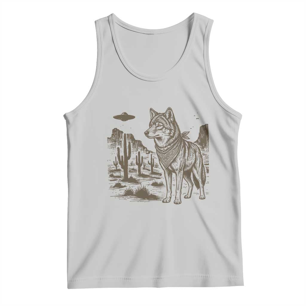 Vintage Coyote Cowboy UFO Tank Top Western Desert Southwest Coyote Alien