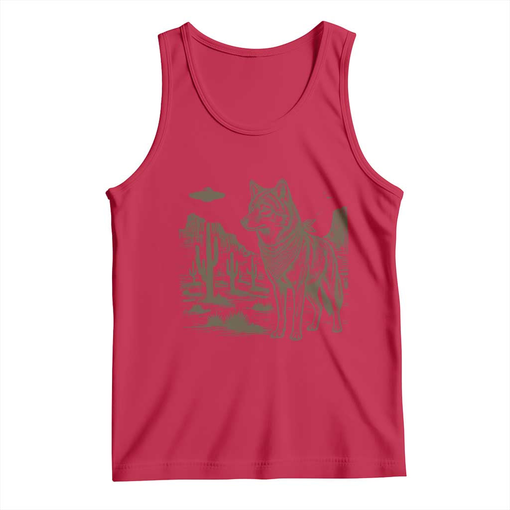 Vintage Coyote Cowboy UFO Tank Top Western Desert Southwest Coyote Alien