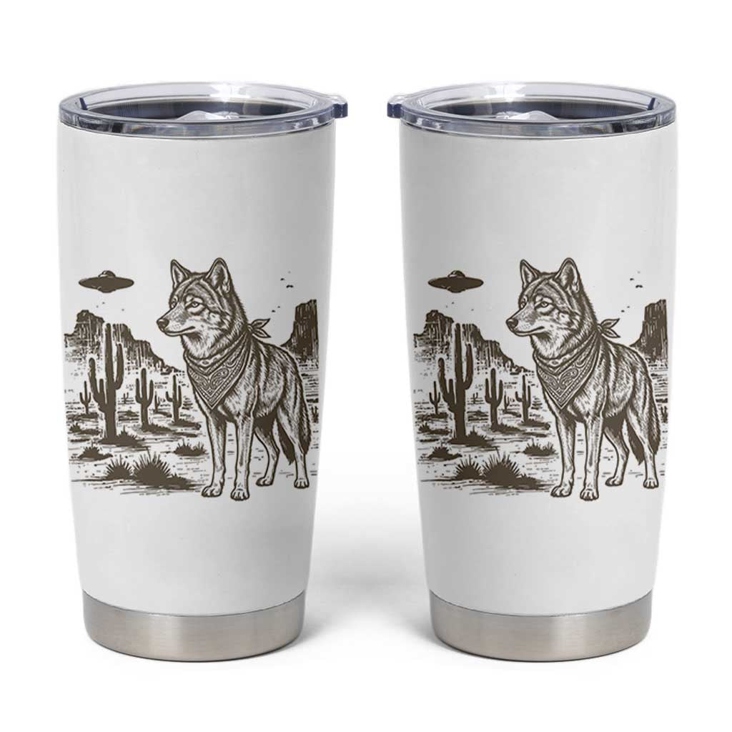Vintage Coyote Cowboy UFO Tumbler Cup Western Desert Southwest Coyote Alien