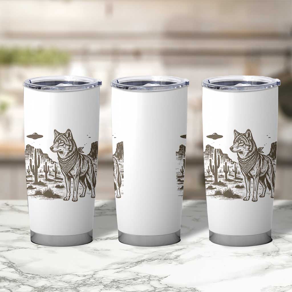 Vintage Coyote Cowboy UFO Tumbler Cup Western Desert Southwest Coyote Alien