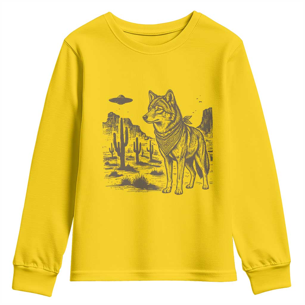 Vintage Coyote Cowboy UFO Youth Sweatshirt Western Desert Southwest Coyote Alien