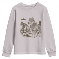 Vintage Coyote Cowboy UFO Youth Sweatshirt Western Desert Southwest Coyote Alien
