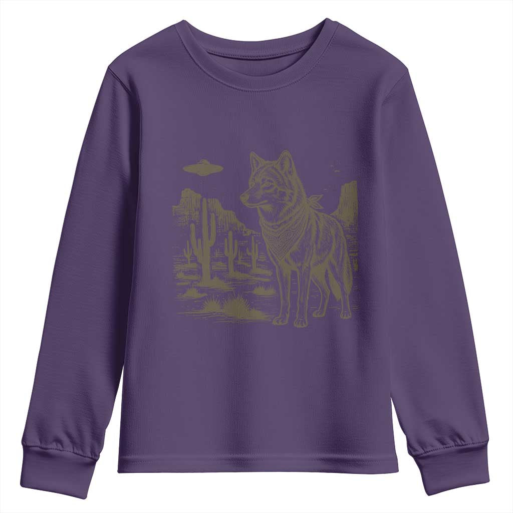 Vintage Coyote Cowboy UFO Youth Sweatshirt Western Desert Southwest Coyote Alien