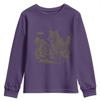 Vintage Coyote Cowboy UFO Youth Sweatshirt Western Desert Southwest Coyote Alien